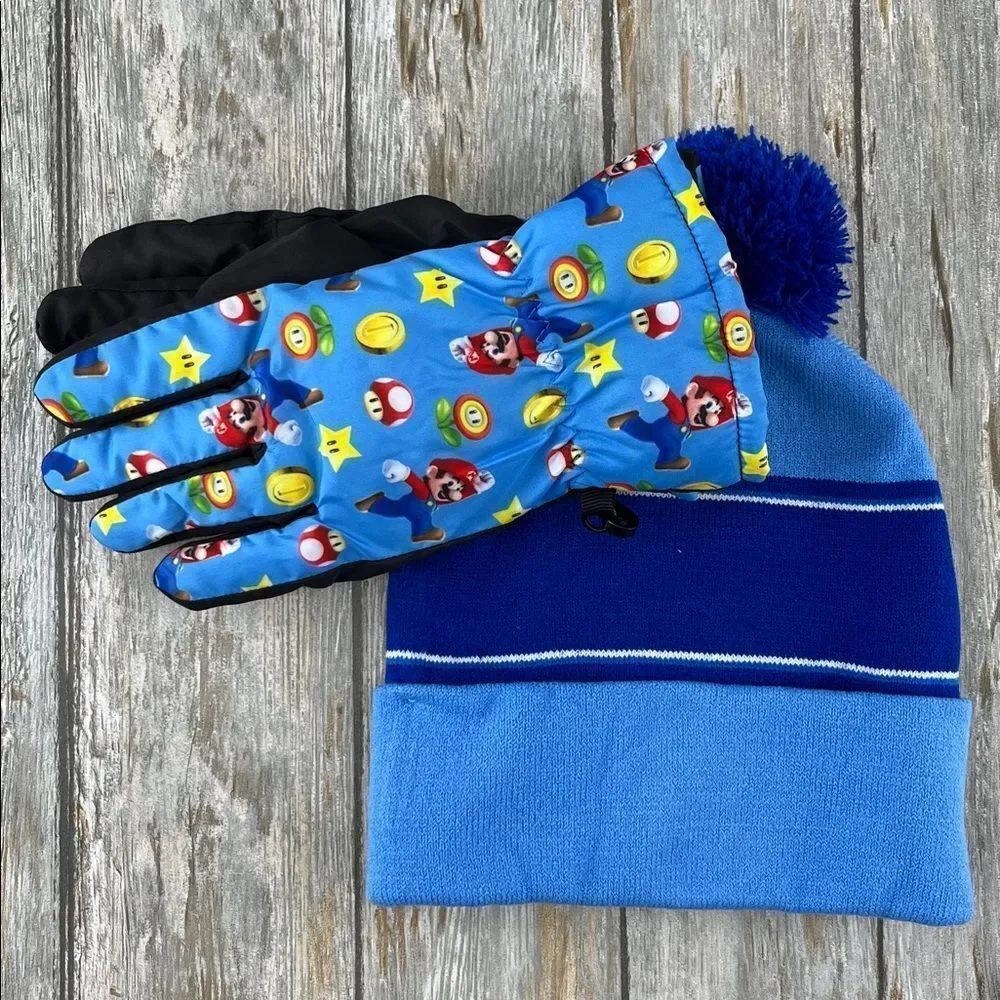 Super Mario & Sonic The Hedgehog Beanie Hat & Gloves 4-Piece Set